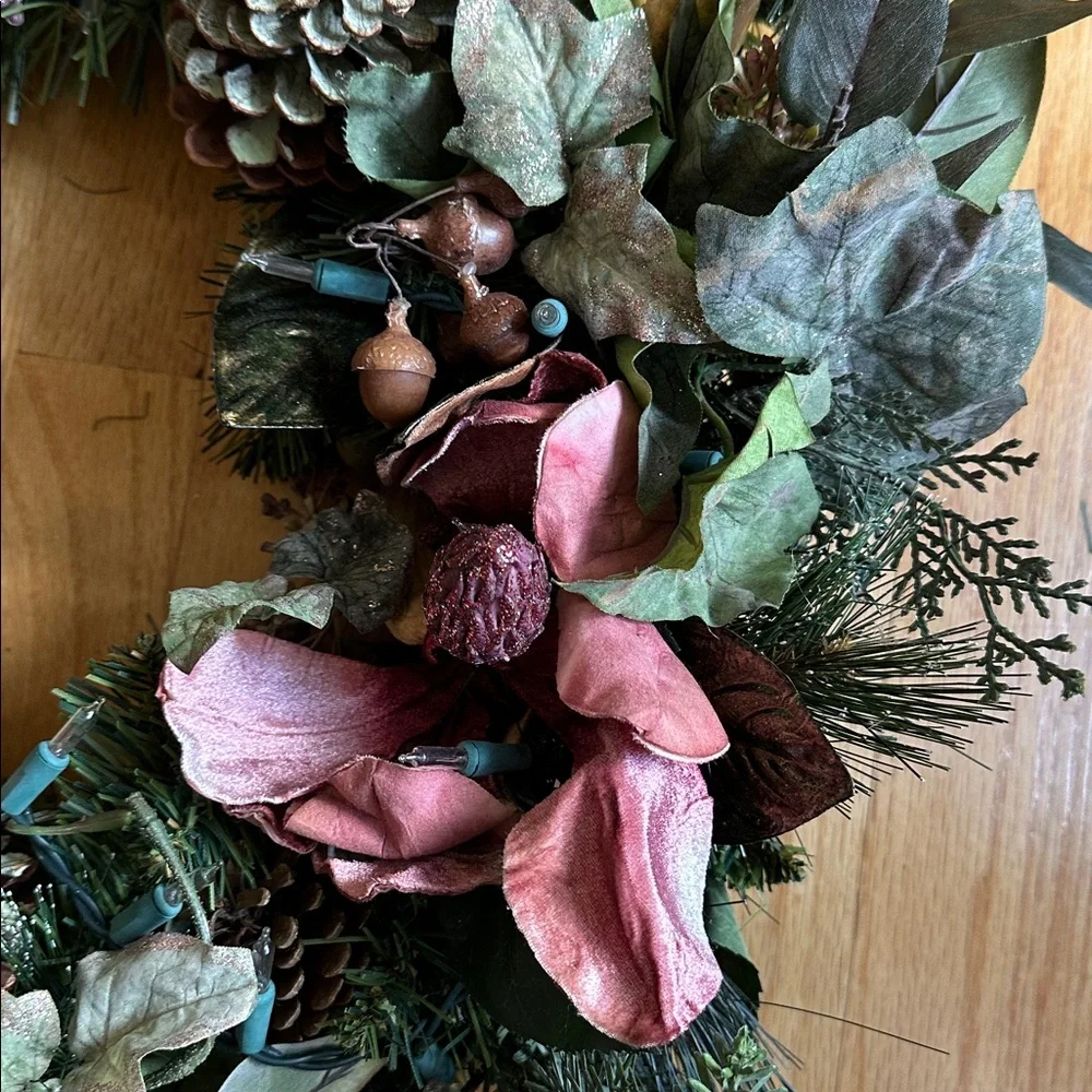 Handcrafted Gold and Mauve Pink Holiday Wreath